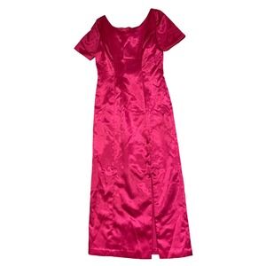 Fuchsia Satin Maxi Dress‎ Short Sleeve Formal Gown Party Cocktail Size XS 0